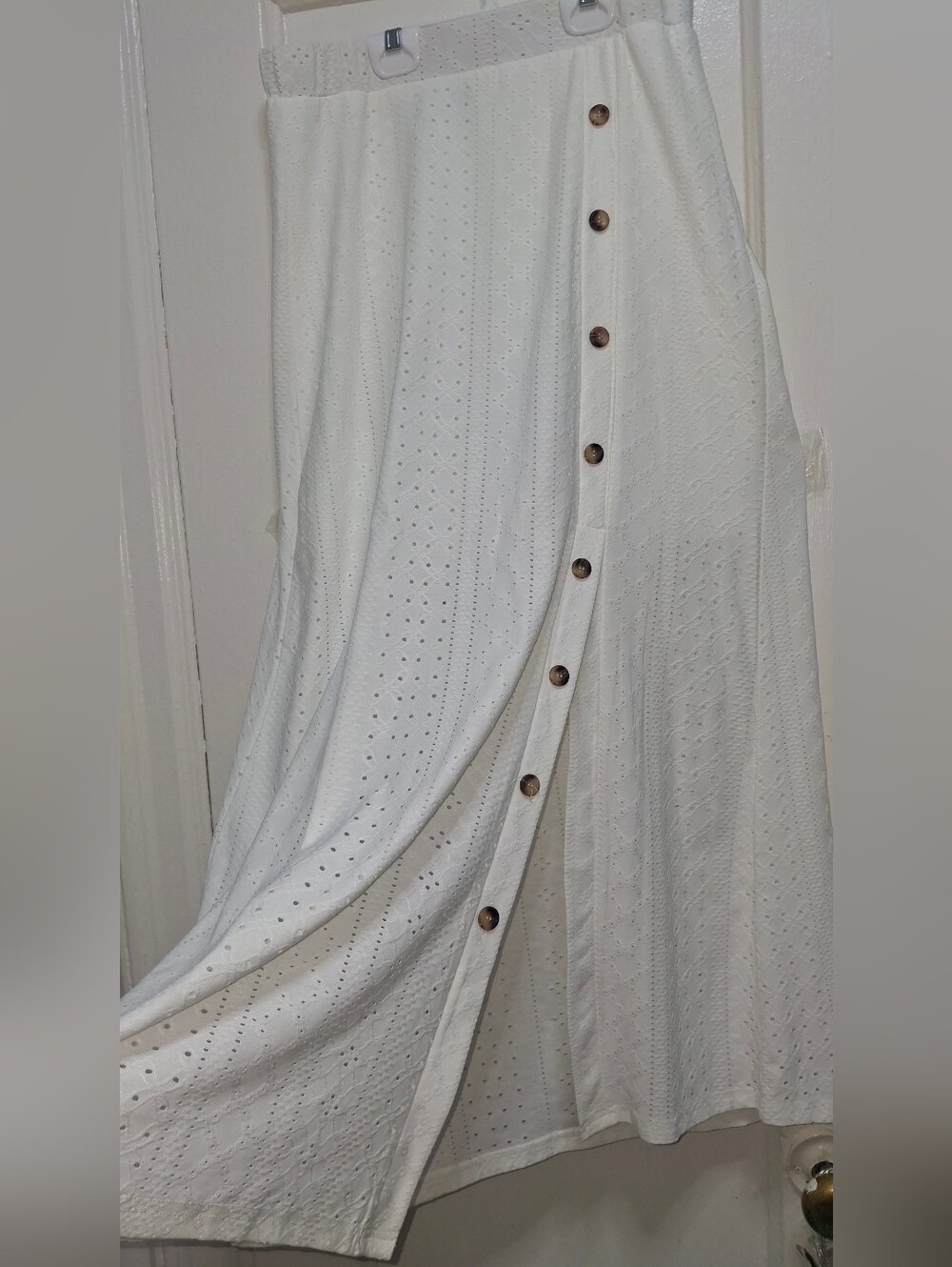 SHEIN White Eyelet Midi Skirt Women's M Button Front A-Line Boho Cottagecore - Picture 2 of 6